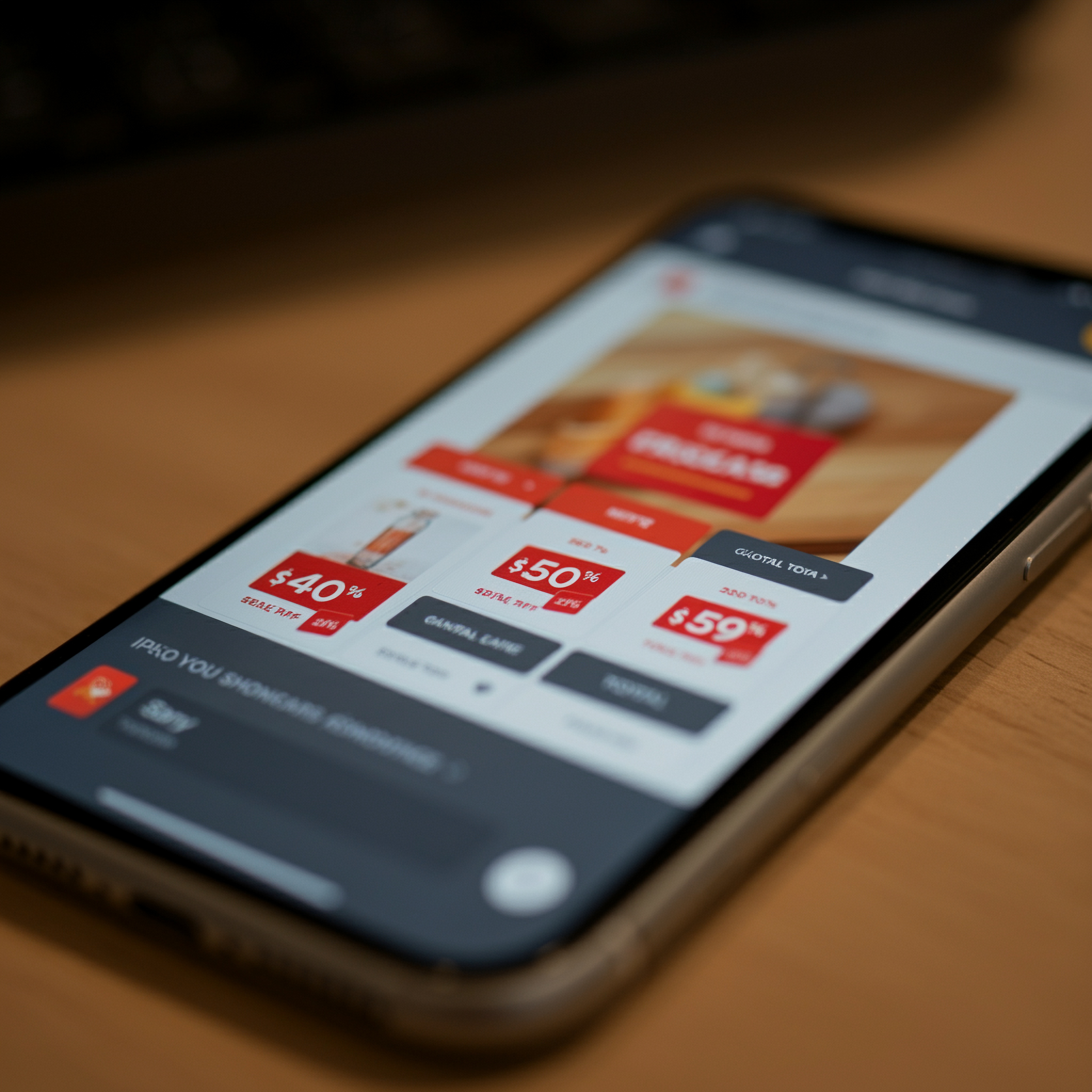 phone screen showing a lot of discounts on the screen